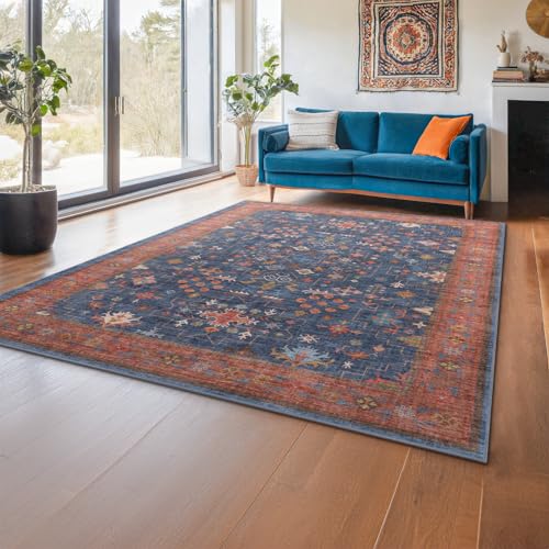 Dining Room Rugs for Under Table (7' x 9' (Rectangular) / Blue / Terracotta)