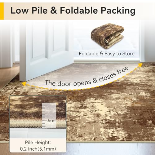 Washable 3'x5' Abstract Area Rug for Living Room Brown Tan (Brown/Tan / 3' x 5' (Rectangular))