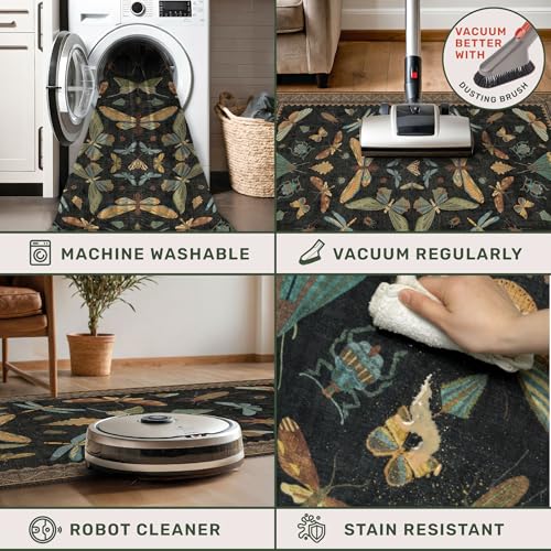 Dark Black Boho 2x10 Rug Runners for Hallways (2' x 10' (Runner) / Black / Multi)