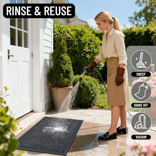 Front Door Mat Outside Entrance 47x23 (47" X 23" / Black Gray Diamond)