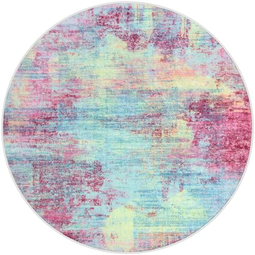Round Area Rug 3 Ft Circle Entryway Rugs Round Washable Door Mat Indoor Entrance (Multi Pink / 3' x 3' (Rectangular))