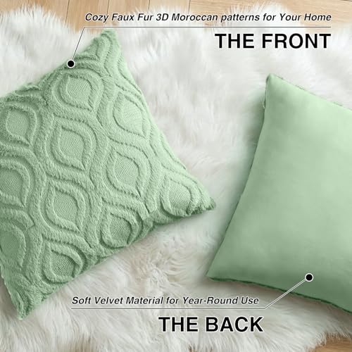 Faux Fur Plush Sage Green Throw Pillow Covers 22x22 Set of 2 (22" x 22" (Pack of 2) / Sage Green)