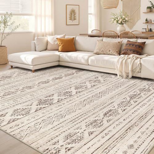 Boho 9x12 Area Rug Living Room Rugs Machine Washable Dark Brown (Boho Dark Brown / 9' X 12' (Rectangular))