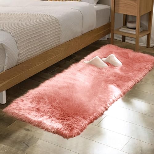 Pink Faux Sheepskin Fluffy Fur Rugs for Bedroom Machine Washable Fuzzy Area Rugs for Living Room Runner Rugs for Hallway 2x6 (2' x 6' (Runner) / Pink)