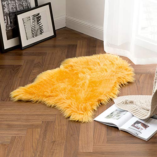 Luxury Super Soft Fluffy Area Rug Faux Fur Sheepskin Rug Decorative Plush Shaggy Carpet for Bedside Sofa Floor Nursery Fall Decor 2 x 3 Feet (2' x 3' (Sheepskin) / Orange Yellow)