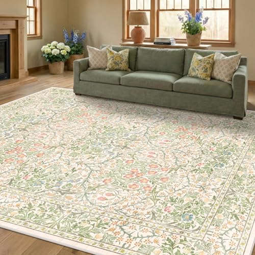 Beige Green 6x9 Washable Area Rugs for Dining Room (Garden Green / 6' x 9' (Rectangular))