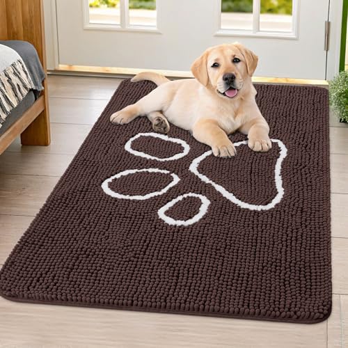 Dog Door Mat for Muddy Paws (40"X32" / Brown and White)
