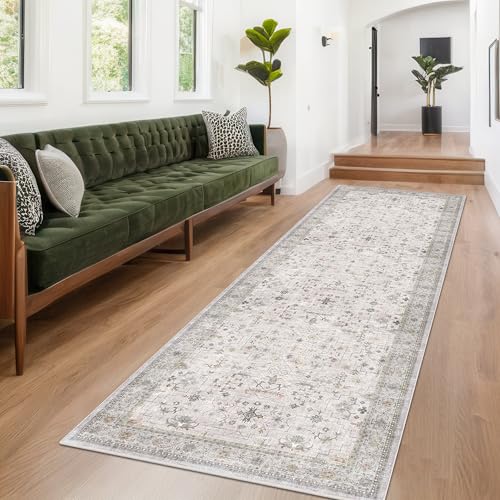 Washable Long Runners for Hallways (3' x 8' (Runner) / Light Gray / Sage)