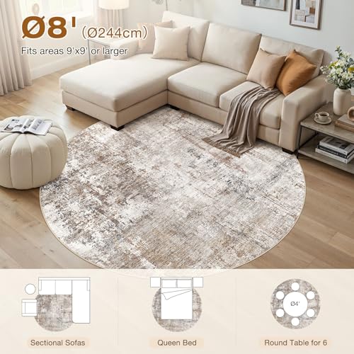 8ft Round Area Rug Living Room Rugs (Brown/Grey/Red / 8' (Round))