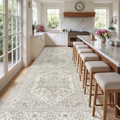 4x12 Wide Hallway Runner Rug Washable for Living Room (Beige/Brown / 4' x 12' (Runner))
