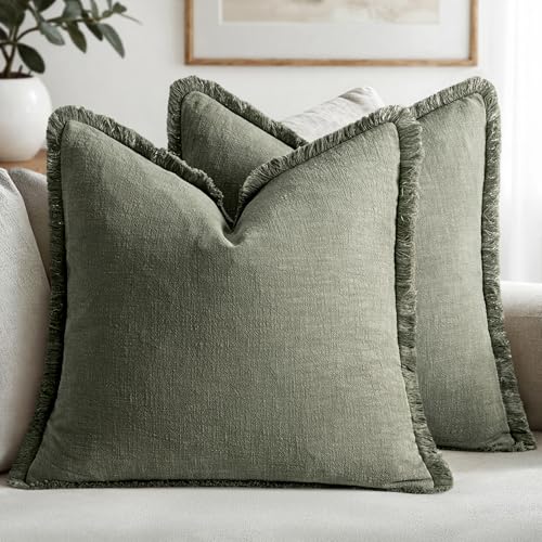 Linen Decorative Euro Throw Pillow Covers Light Olive Green 24x24 (24" x 24" (Pack of 2) / Light Olive Green)