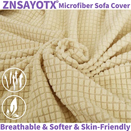 Super Stretch Chair Slipcover Universal Sofa Chair Covers for Living Room Dogs Pet Furniture Protector Spandex Armchair Slipcovers with Anti Slip Foam Sticks (Beige / Small (30"-47"))