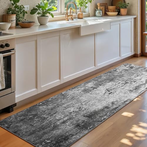 2x6 Black Rug Runners for Hallways Kitchen Runner Rug Non Slip Washable Black Long Runner Rugs with Rubber Backing Soft Abstract Carpet Runner for Bedroom (Black / 2' x 6' (Runner))