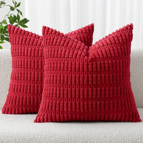 Christmas Corduroy Decorative Throw Pillow Covers 18x18 Red Pack of 2 (Red / 18" x 18" (Pack of 2))
