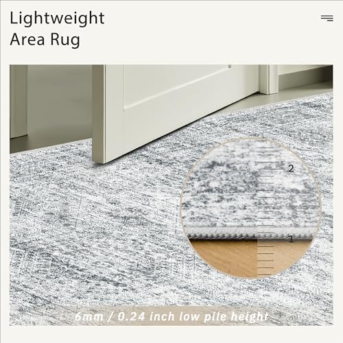 5x5 Grey Round Rug 6ft Circle Living Room Area Rugs Non (Grey / 5' (Round))