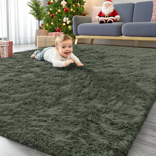 5x8 Machine Washable Large Area Rugs for Living Room (5x8 Ft / Olive Green)
