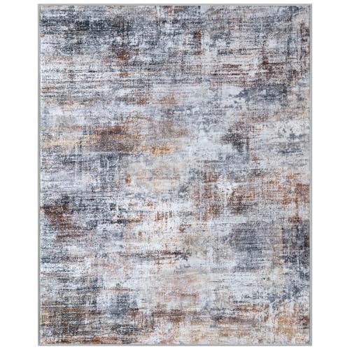 Abstract Area Rug 4x5 Ft Washable Rugs for Entryway Indoor (Orange/Brown/Grey / 4' x 5' (Rectangular))