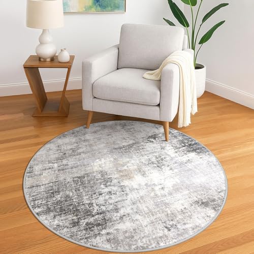 Round Area Rug 5 Ft Circle Entryway Rugs Round Washable Door Mat Indoor Entrance (Ash Grey/Beige / 5' x 5' (Rectangular))