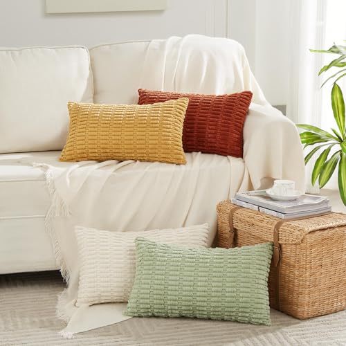 4 Packs Decorative Throw Pillow Covers for Living Room Couch Bed (20" x 12" (Pack of 4) / Mustard Yellow)