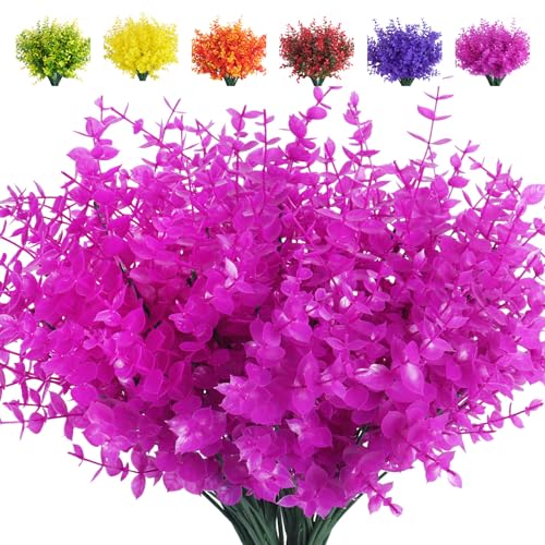 8Pc Artificial Faux Plant Outdoor Spring Pure Eucalyptus Decoration (Pure Fuchsia Eucalyptus / 8 Pcs)