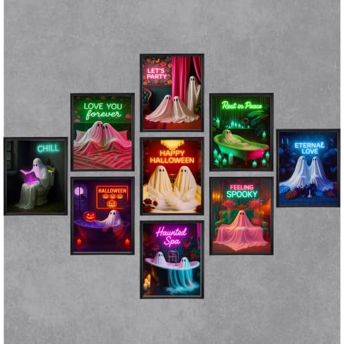09 Pcs Unframed Glowing Neon Ghost Art (Unframed / Ghost Decor)