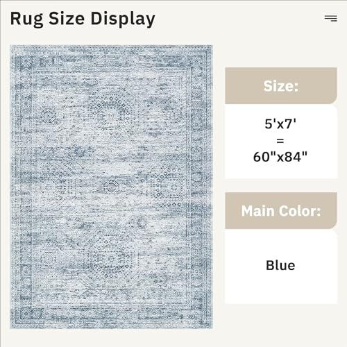 5x7 Area Rugs Blue Low Pile Washable Trendy Faded Style Rug (Blue / 5' x 7' (Rectangular))
