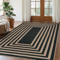 Modern Geometric Easy Jute Outdoor Rug (5' x 7' (Rectangular) / Black/Nature Border)