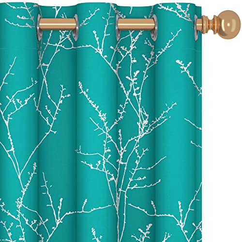 Living Room Curtains 84 Inches Long (Turquoise/Tree Branch / 42"W x 84"L (Pack of 2))