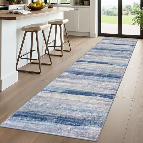 Modern Abstract Washable Rug Runner 2.6x10 Hallway Rug Runner Non (Blue/Grey/Beige / 2'8" x 10' (Runner))