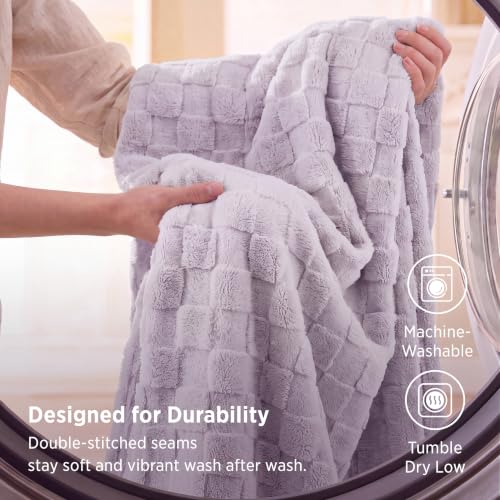 Checkered Soft Cozy Twin XL Blanket for Bed (04 Lavender Fog / Twin XL (66" X 90"))