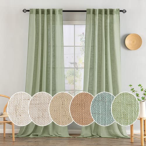 Sage Green Linen Curtains 52x102 Inch Length 2 Panels for Bedroom (52"W x 102"L (Pack of 2) / Sage Green)