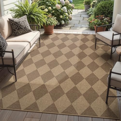 Checkered Easy Jute 5x7 Outdoor Patio Rug (5' x 7' (Rectangular) / Nature/Checkerboard -2)