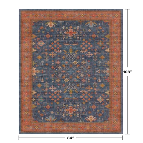 Dining Room Rugs for Under Table (7' x 9' (Rectangular) / Blue / Terracotta)