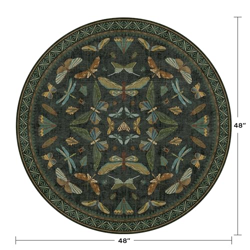 Vintage Dark Green 4ft Round Small Rug for Entryway Indoor (4' (Round) / Dark Green)