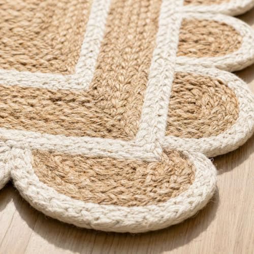 Scalloped Natural Jute Area Rug 4x6 Ft (Off White / 4' x 6' (Rectangular))