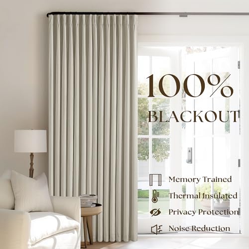 Oatmeal Pinch Pleated Blackout Linen Curtains 108 Inches Long (Oatmeal / 40"W x 108"L (Pack of 2))