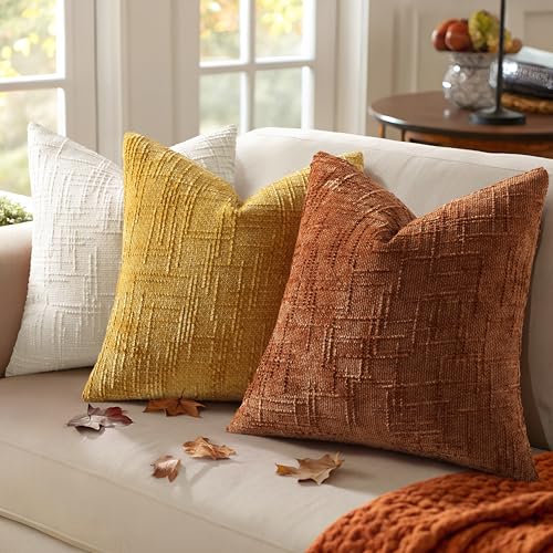 Textured Chenille Throw Pillow Covers 18x18 Set of 2 Rust (Rust / 18" x 18" (Pack of 2))