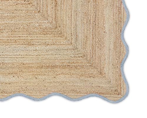 Wave Scalloped Natural Jute Runner Rug Boho Jute Rug Hallway Entryway Runner Rug (Grey / 2'6"x18' (Runner))