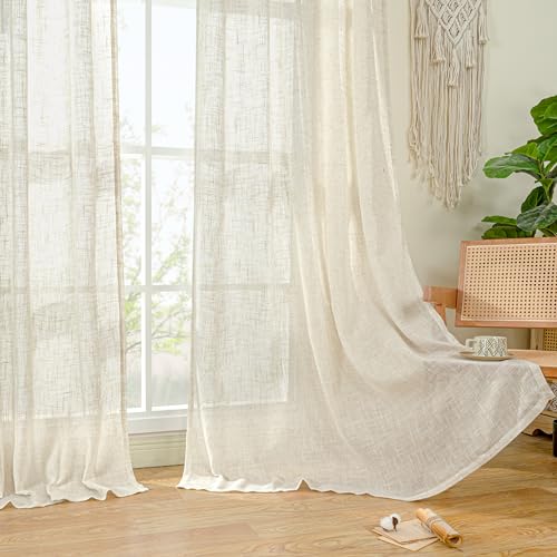 Extra Wide Linen Curtains for Bedroom Living Room 60 x 84 Inch (Natural / 60"W x 84"L (Pack of 2))