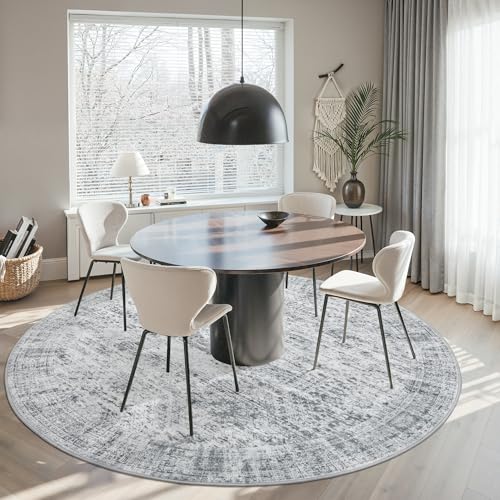 Round Rugs 8ft Living Room Circle Area Rug 8x8 Grey Vintage (Grey / 8' (Round))