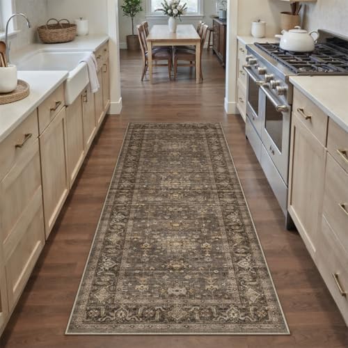 2x7 Dark Brown Vintage Runner Rug (Brown / 2' x 7' (Runner))