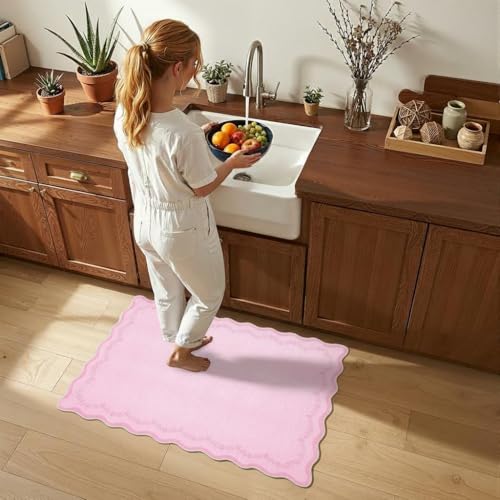 Scalloped Entryway Rug 2x3 Pink Washable Front Door Entry Rug (Pink / 2' x 3' (Rectangular))