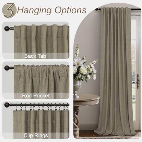 108 Inch Curtains 2 Panel Set Burg Modern Earthy Earth Tone Decorative Dark Out Taupe Curtain for Bedroom Heat Cold Blocking Window Coverings 9ft High Ceiling Drapes for Living Room Back Tab (Dark Taupe / 52"W x 108"L (Pack of 2))