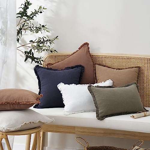 Decorative Linen Fringe Throw Pillow Covers 22×22 Inch (22" x 22" (Pack of 2) / Rust)