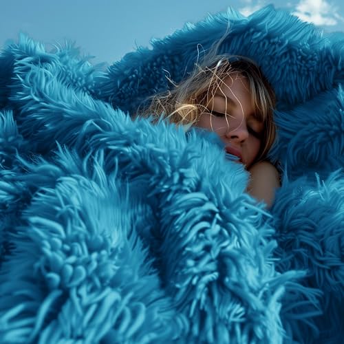 Faux Fur Fluffy Sherpa Blanket Couch Throw Bright Blue 50"x60" (21- Bright Blue / Throw (50" X 60"))