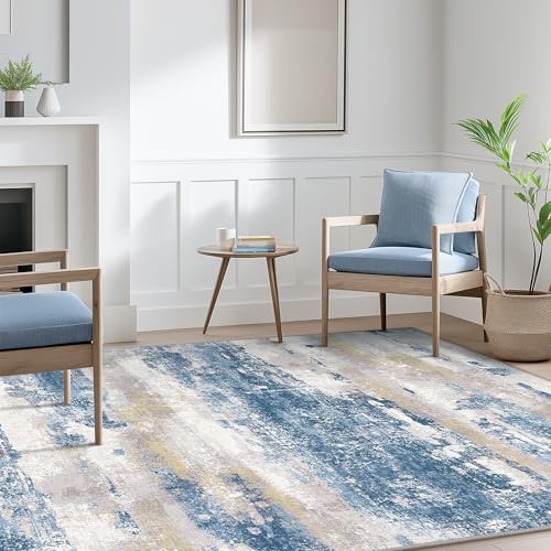5x7 Area Rugs for Bedroom (Blue Cream / 5' x 7' (Rectangular))