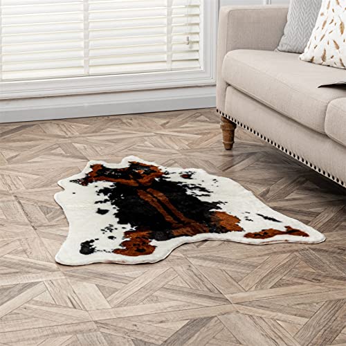 Faux Cowhide Rug Cow Print Area Rug Premium Faux Animal Skin Hide Rugs Tricolor Decor Carpet Non (Brown Cow Print - 43.3x33.4inch)
