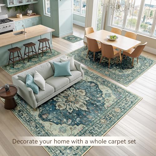 Washable Area Rug (Blue/Vintage Dark Blue / 6' x 9' (Rectangular))
