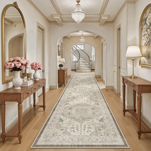Hallway Runner Rug 3x16 Washable Kitchen Runners Long (Ivory/Brown / 3' x 16' (Runner))