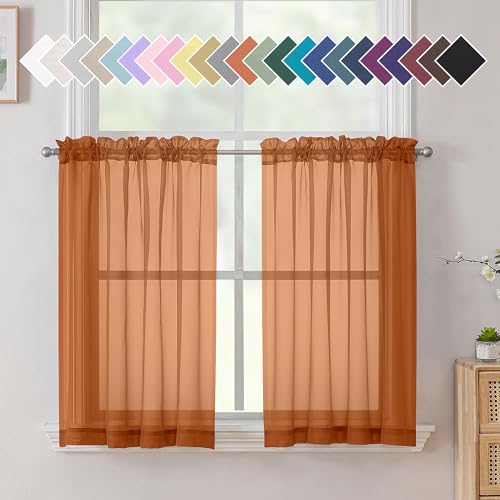 Orange Sheer Curtains 36 inches Long (40"W x 36"L (Pack of 2) / Orange)